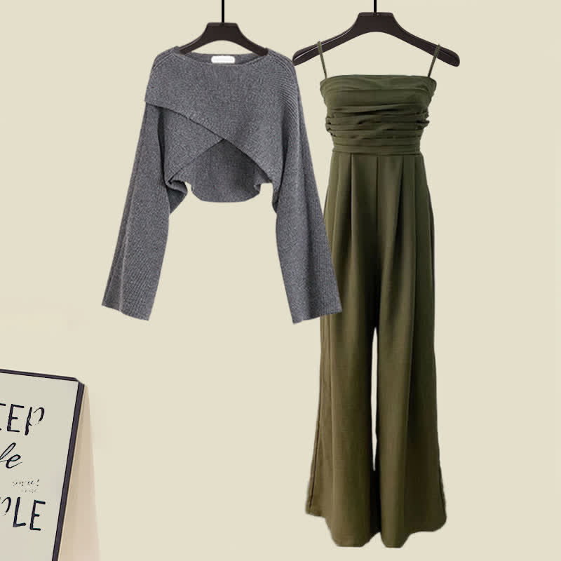 Color Overalls Pure Cross Chic Sweater Set