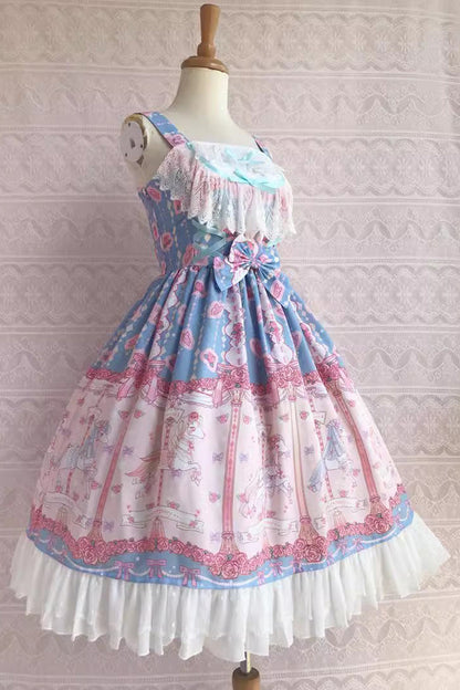 Rose Trojan Print Ruffle Bowknot Jsk Dress - Sweet Lolita