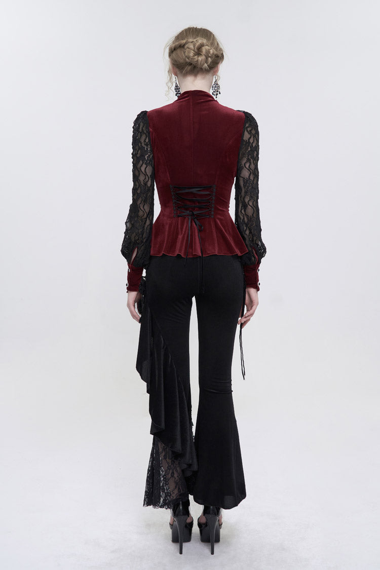 Velvet High Neck Lace Fake Bra Design Butterfly Mesh Gothic Shirt