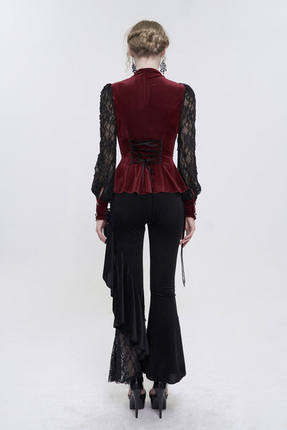 Velvet High Neck Lace Fake Bra Design Butterfly Mesh Gothic Shirt