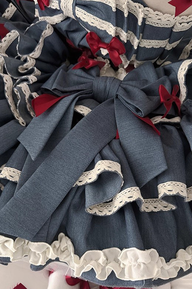 Halterneck Sleeveless Triple-Ruffle Laced JSK with Bow