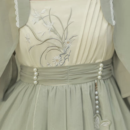 Sweet Orchid Embroidery Cardigan Slip Dress