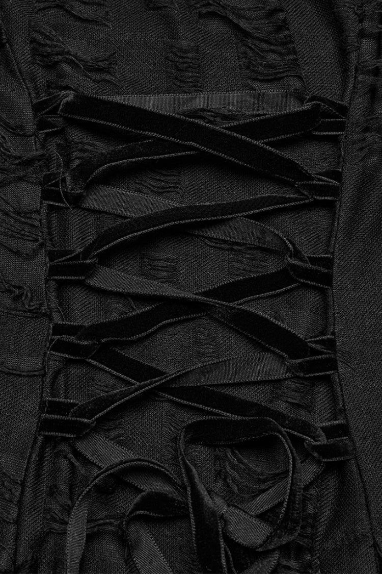 Ripped Party Slip Dress with Asymmetric Lace Trim - NoirEdge
