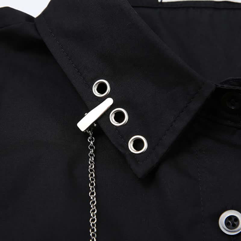 Denim Set Pocket Dress T-Shirt Lapel Overall Tie