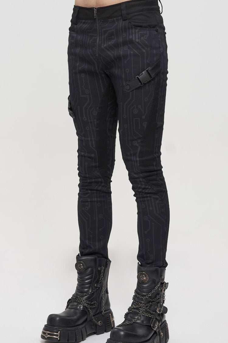 Mens Asymmetric Trousers with Circuit Print