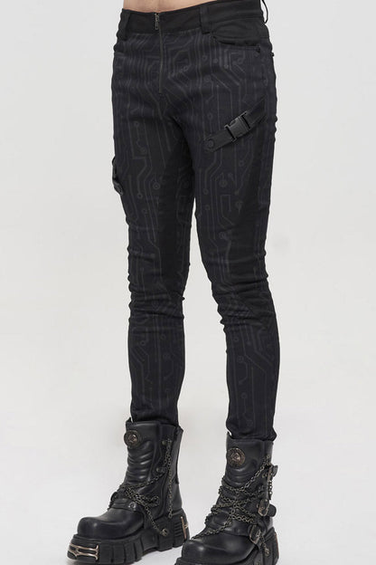 Mens Asymmetric Trousers with Circuit Print