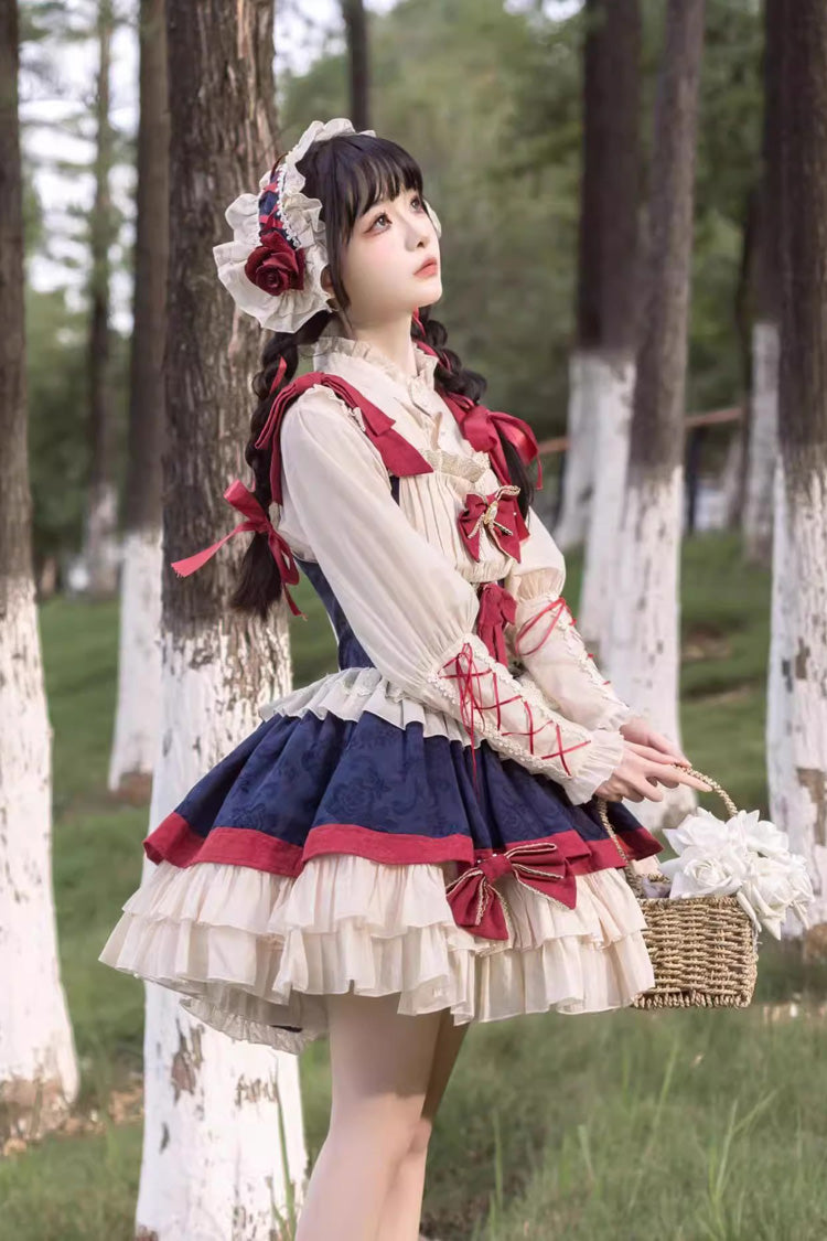 Snow White Multicolor Triple Ruffle Bow Sweet Lolita Dress