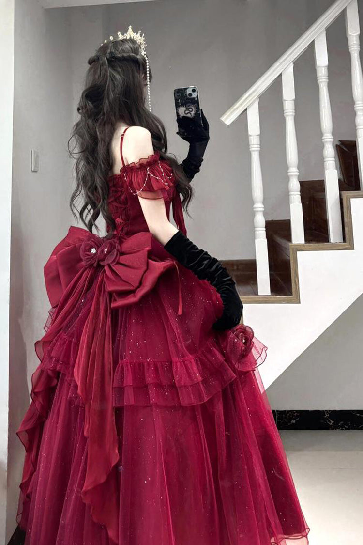 Bright Stars Off Shoulder Ruffle Bowknot Asymmetric Sweet Princess Dress