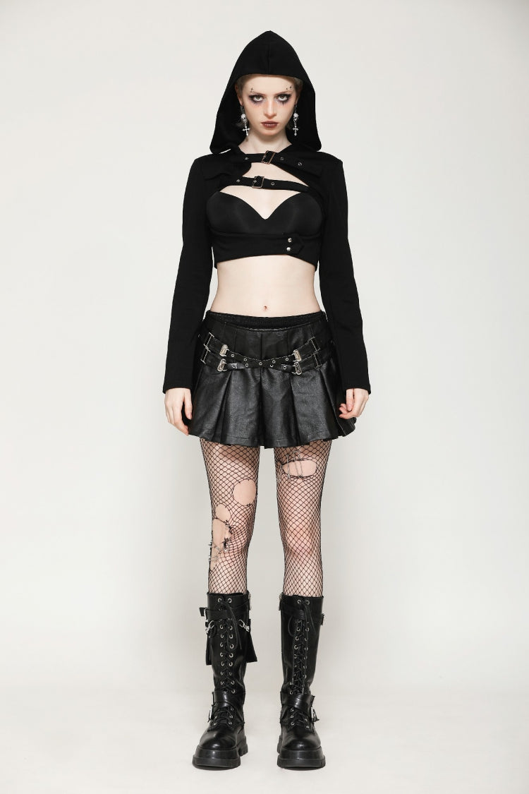 Ebony Buckled PU Mini Skirt with Faux Leather and Pleats - Femme