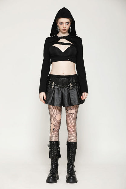 Ebony Buckled PU Mini Skirt with Faux Leather and Pleats - Femme