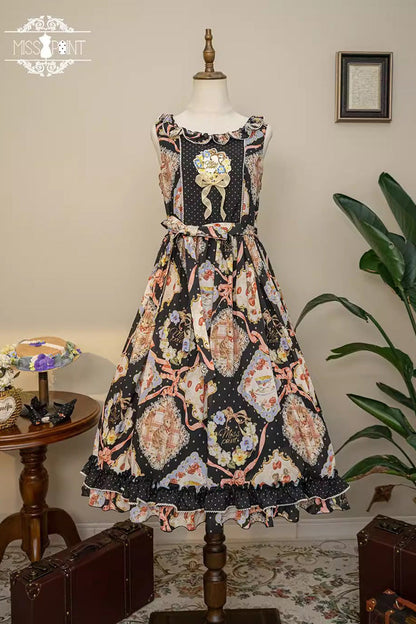 Cat Rose Tea Sleeveless Jumper Dress with Ruffle
