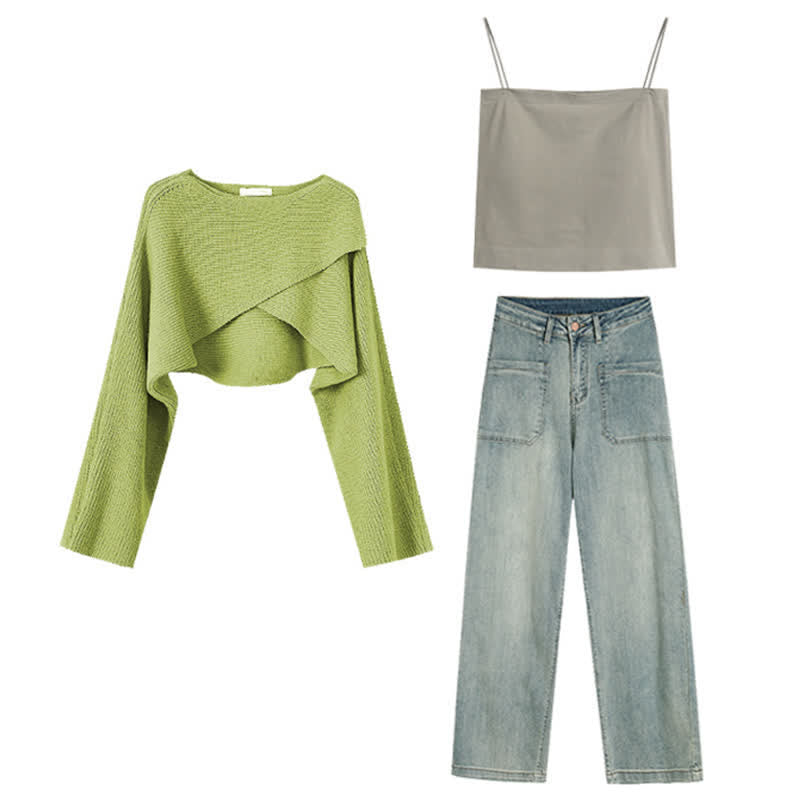 Pull court en tricot Green Cross Cami Pantalon en jean à poches