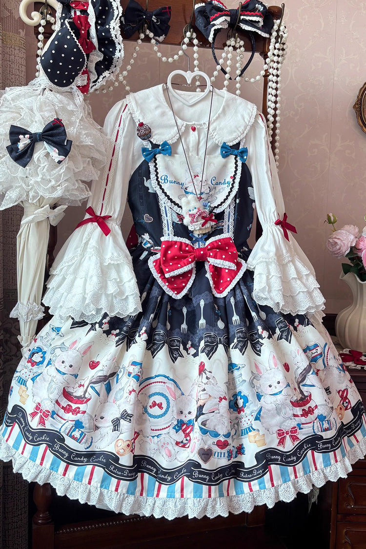 Sleeveless Printed Ruffle Bowknot Lace Sweet JSK
