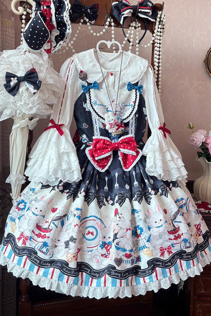 Sleeveless Printed Ruffle Bowknot Lace Sweet JSK