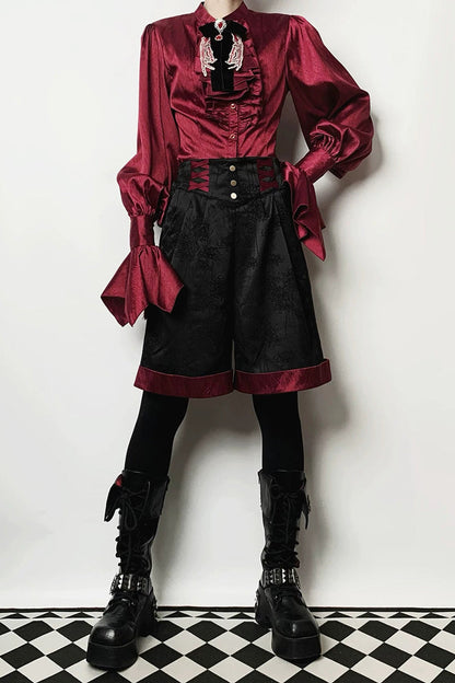 Moonlit Return Jacquard Ouji Lolita Set with Lace-Up - Noir
