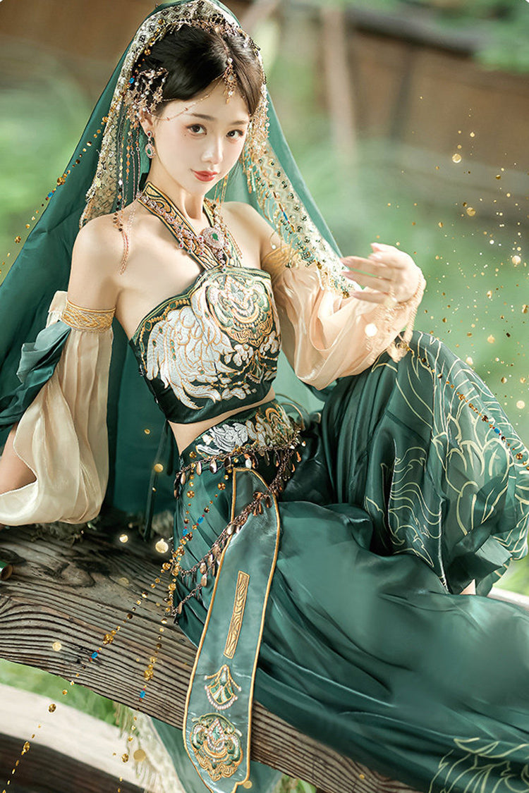 Emerald Princess of Guo Huang Flying Apsaras Halterneck High Waist Hanfu Pants Set