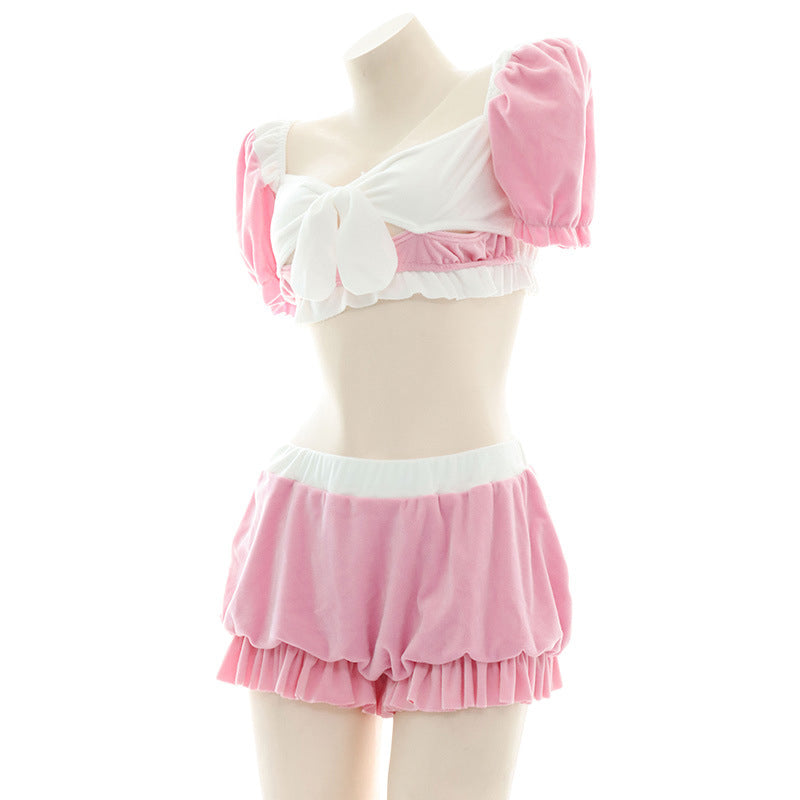 Pink Sweet Bow Knot Maid Lingerie Set