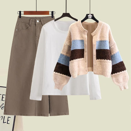 Cardigan Skirt Sweater Shirt Colorblock Stripe Denim