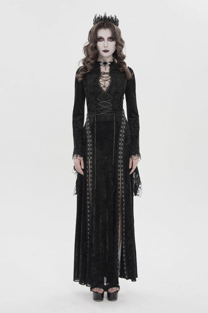 Halterneck Trumpet Sleeve Hanayome Lace Lace-Up Slim Chain Gothic Dress Plunging Split Maxi