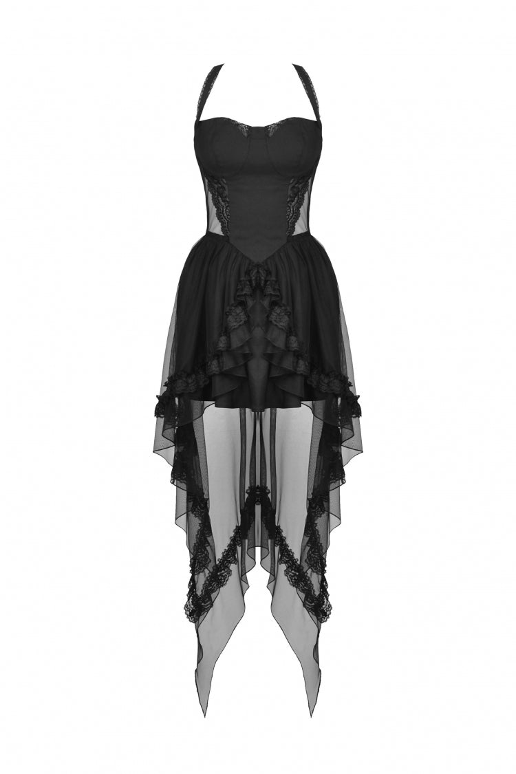 Layered Swallowtail Gothic Wedding Dress with Lace-Up - NoirEdge