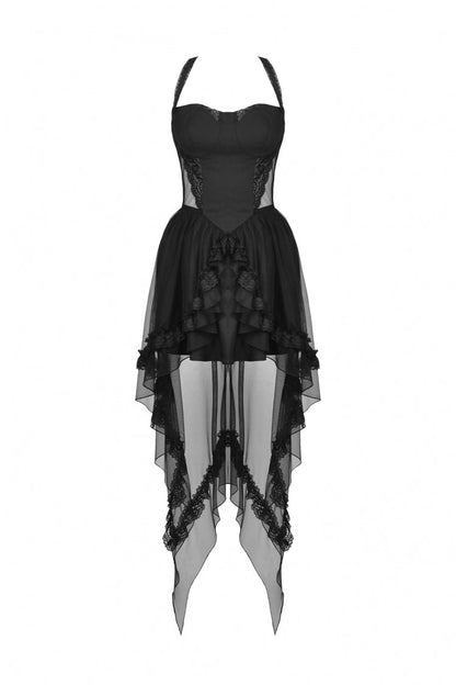 Layered Swallowtail Gothic Wedding Dress with Lace-Up - NoirEdge