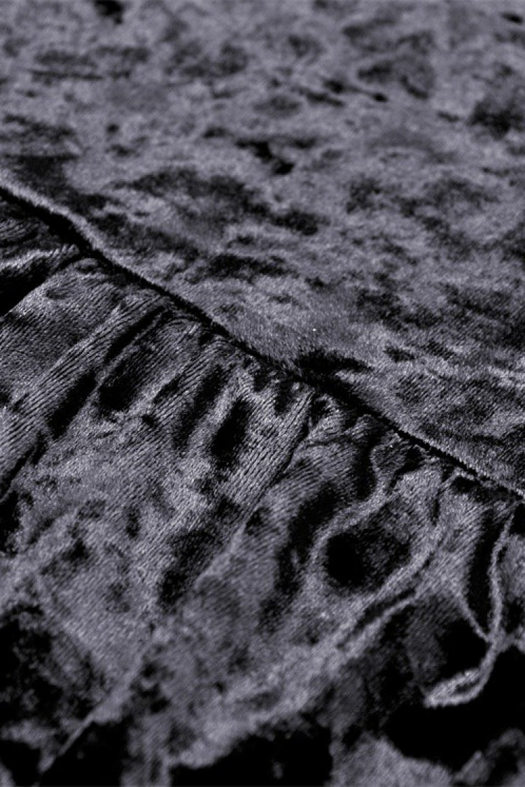 Long Trumpet Sleeve Lace Spliced Black Gothic Velvet Dress