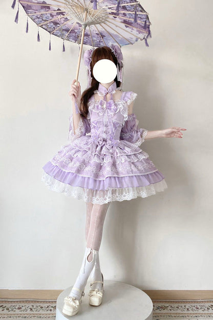 Purple Rain of Peaches Sleeveless Multi-Layered Bowknot Lace Sweet Chinese Style Lolita Jsk Dress