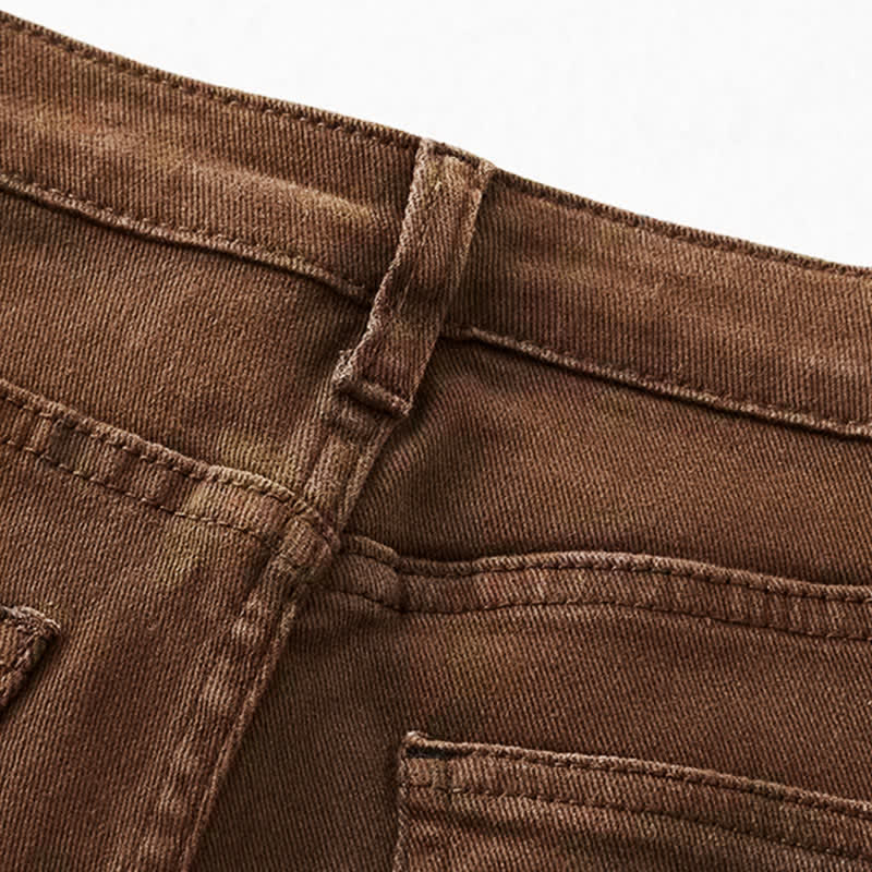 Hollow Set Denim Fringed Pants Split Floral T-Shirt