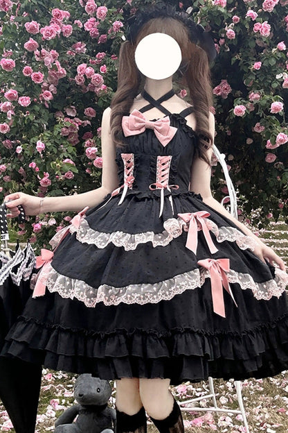 Double-Layered Bowknot Lace-Up Sweet JSK Dress