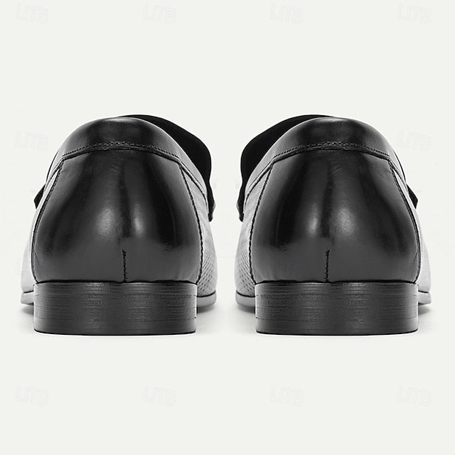 Men's Black Textured Leather Loafers – 100% Premium