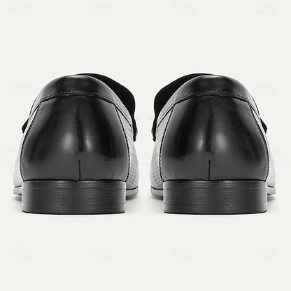 Men's Black Textured Leather Loafers – 100% Premium