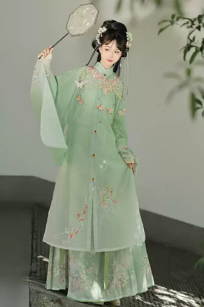 Emerald High-Waist Embroidered Hanfu Set - Spring Scenery
