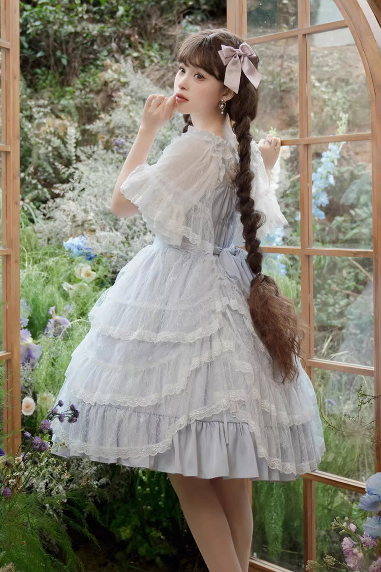 Blue Jacquard Bowknot Jsk Dress - Sweet Elegant Lolita Style
