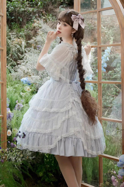 Blue Jacquard Bowknot Jsk Dress - Sweet Elegant Lolita Style