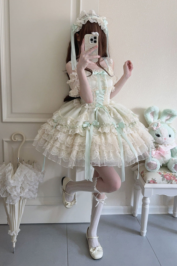 Emerald Layered Lace-Up Ballet Lolita JSK - Ribbon Heart