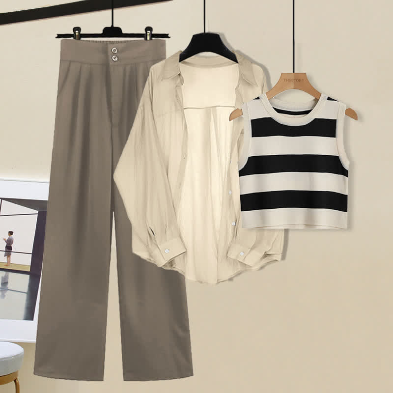 Pants Set Top Stripe Casual