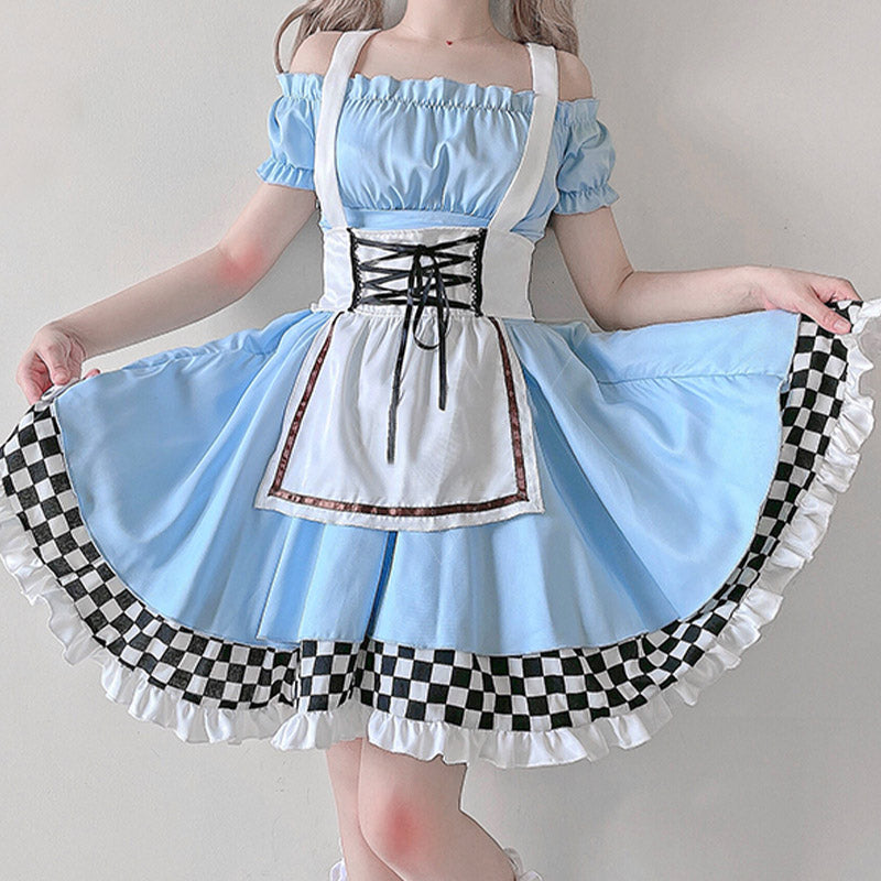 Robe Lolita à volants et lacets bleus