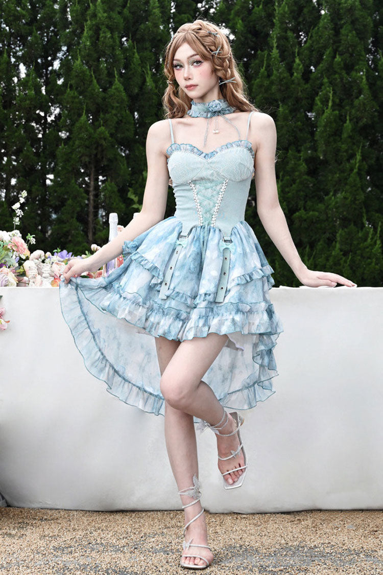 Tie-Dyed Train JSK with Double Ruffle Bow and Lace