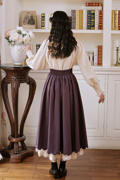 Classic Lolita Two-Piece Dress with High-Waist and Lace Wave Hem