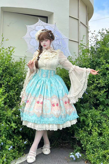 Ruffle-Embroidered Palace Skirt with Lace and Print