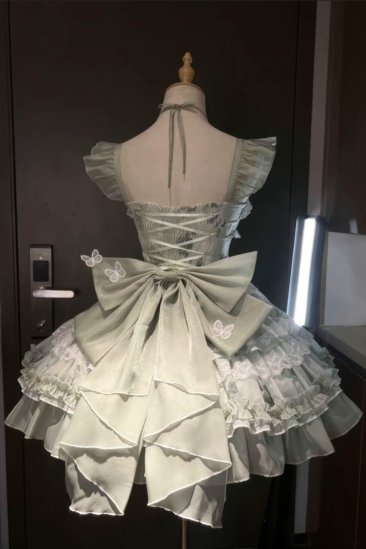 Emerald Promise of Blooming Season Print Ruffle Bowknot Lace Sweet Princess Lolita JSK