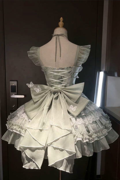 Emerald Promise of Blooming Season Print Ruffle Bowknot Lace Sweet Princess Lolita JSK