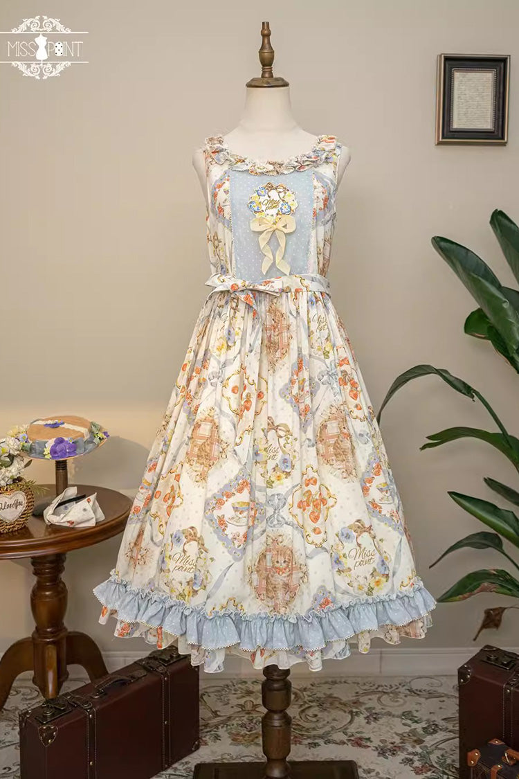 Cat Rose Tea Sleeveless Jumper Dress with Ruffle