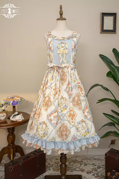 Cat Rose Tea Sleeveless Jumper Dress with Ruffle