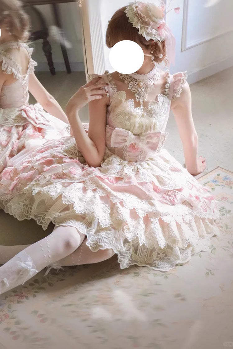 Rose Peacock Feather Tiered Ruffle Bride Cardigan Bow Lace Sweet Lolita JSK Set