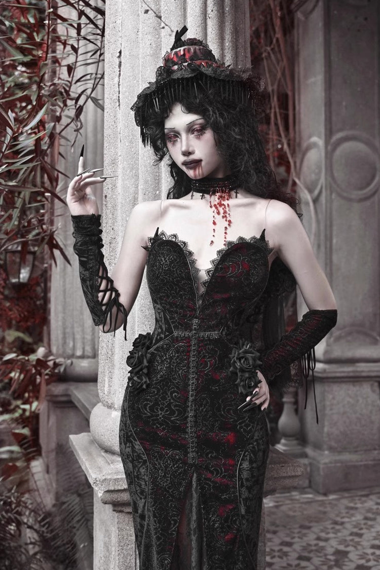Scarlet Blood Peak Fishtail Lolita Dress with Embroidery - Noir