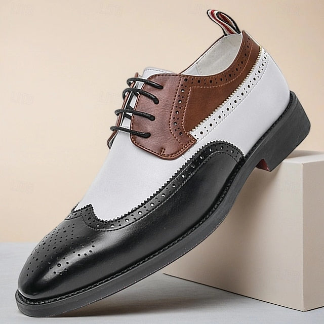 Dress Men's Wingtip White Oxford with Shoes Brown and