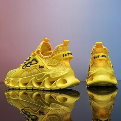 Men's Yellow Performance Sneakers with Flame Design,