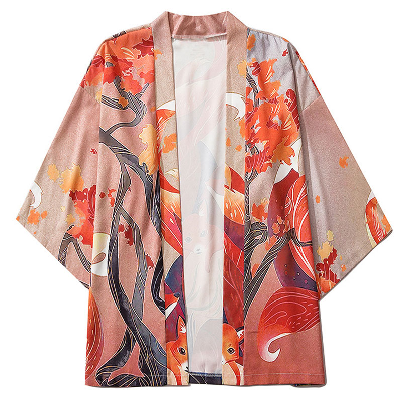 Cardigan kimono vintage à neuf queues de renard