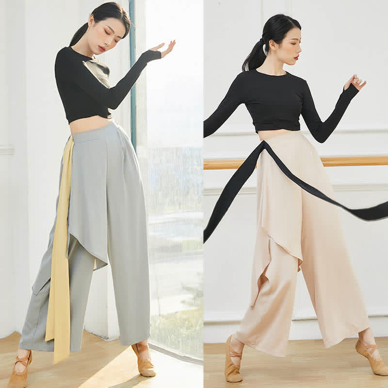 Flowy Ribbon Lace Up Wide Leg Pants